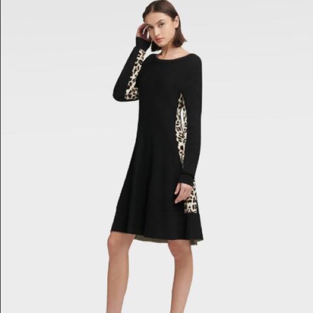 DKNY Sweater Dress With Leopard Stripe